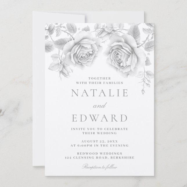 Vintage Vit ros Bröllop Inbjudningar (Framsida)