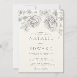 Vintage Vit ros Bröllop Inbjudningar