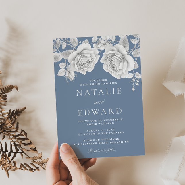 Vintage Vit ros Elegant bröllop Inbjudningar (Skapare uppladdad)