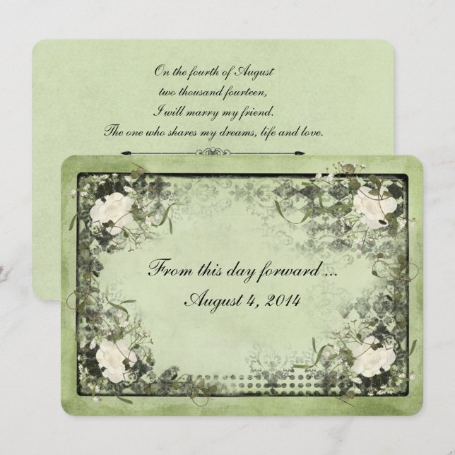 Vintage Vit ros på svarta ram Inbjudningar (Fram/baksida)