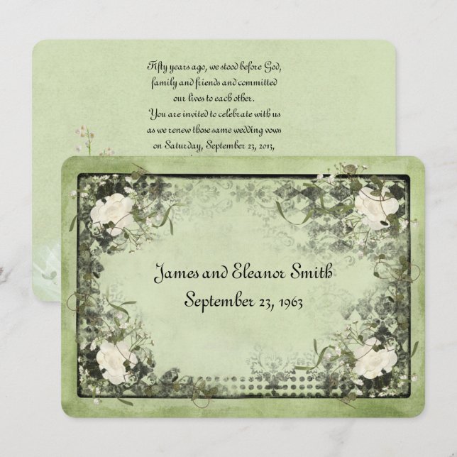Vintage Vit ros Vow Renewal Inbjudningar (Fram/baksida)