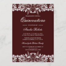 Vintage vit spets burgunderröd Quinceanera-inbjuda