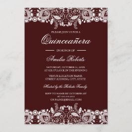 Vintage vit spets burgunderröd Quinceanera-inbjuda Inbjudningar