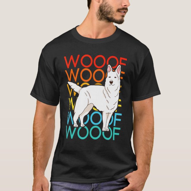 Vintage Vit Tysk Schäferhund T Shirt (Framsida)