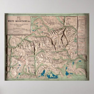 Vintage Vita berg Fysiskt Karta (1872) Poster