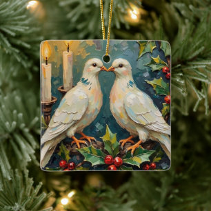 Vintage Vita Duvor och Jullyrka Jul Julgransprydnad Keramik