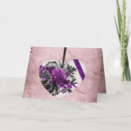 Vintage Vita hjärtat med lila blommor Card Kort