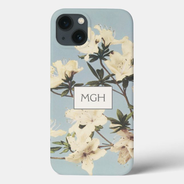 Vintage vita krama Azalea blommor monogram (Baksida)