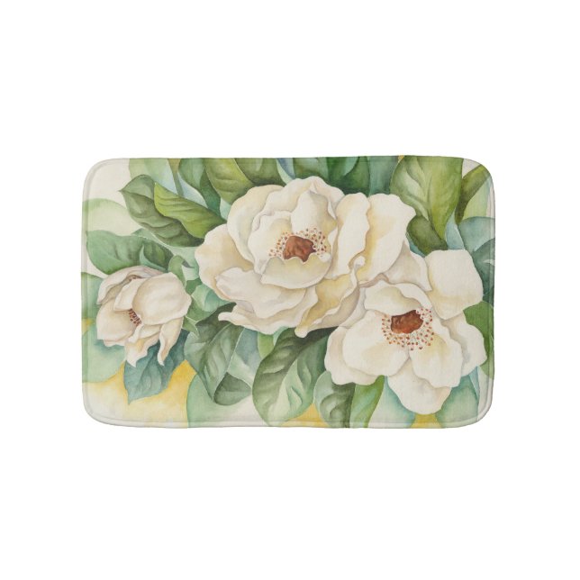 Vintage Vita Magnolia-Blommigten Vattenfärgmålning Badrumsmatta (Framsidan)