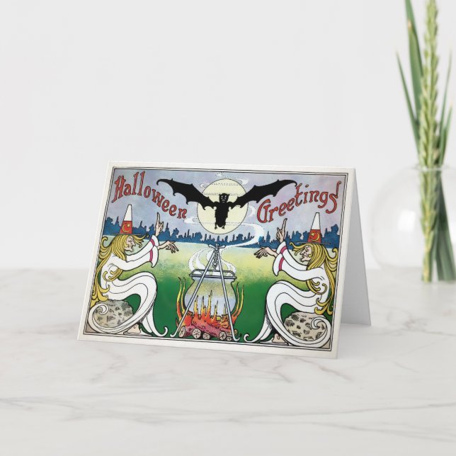 Vintage Vita, stela, Halloween-kort Helgkort (Framsida)