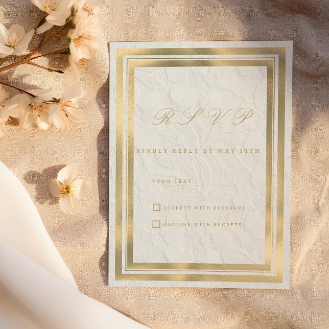Vintage vitt guld fransk blomster spets RSVP Inbjudningar (Vintage white gold french floral lace RSVP )