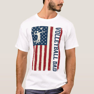 Vintage Volleyball Dad Patriotic Flag Shirt Design T