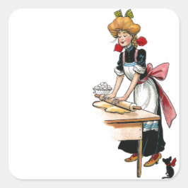 Vintage Voman Rolling Dough Fyrkantigt Klistermärke