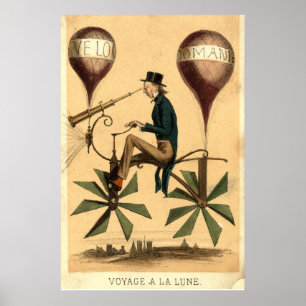 Vintage "Voyage a la Lune" fransk tecknad film Poster