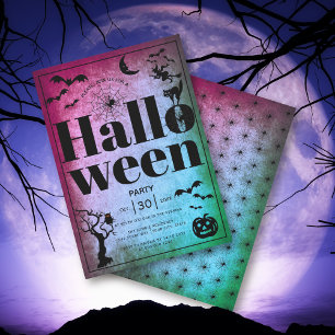 Vintage vuxen Halloween fest lila teal Inbjudningar