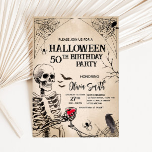 Vintage Vuxen Skull Halloween-Födelsedagsfest Inbjudningar