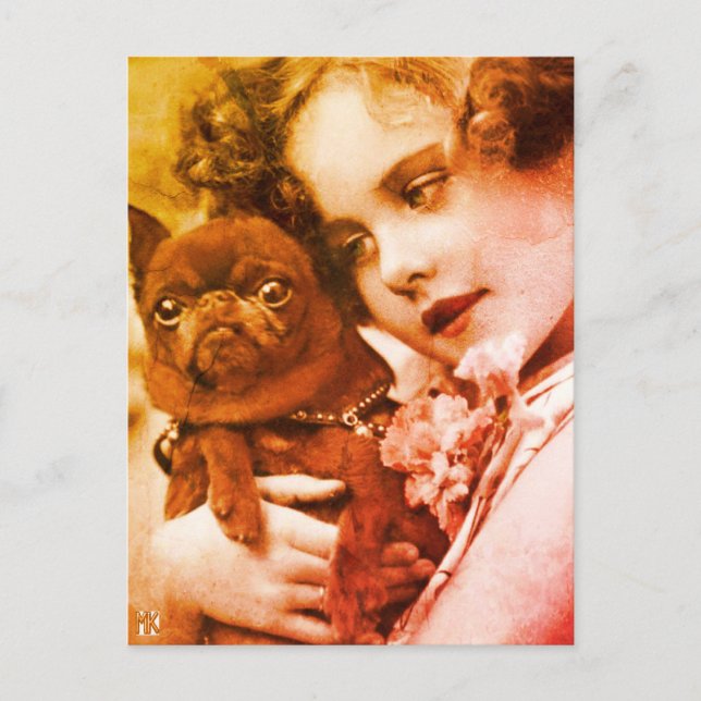 Vintage vycard Bulldog min BFF Vykort (Framsida)