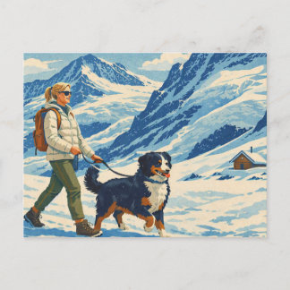 Vintage vykort för alpin bergswandring med hund