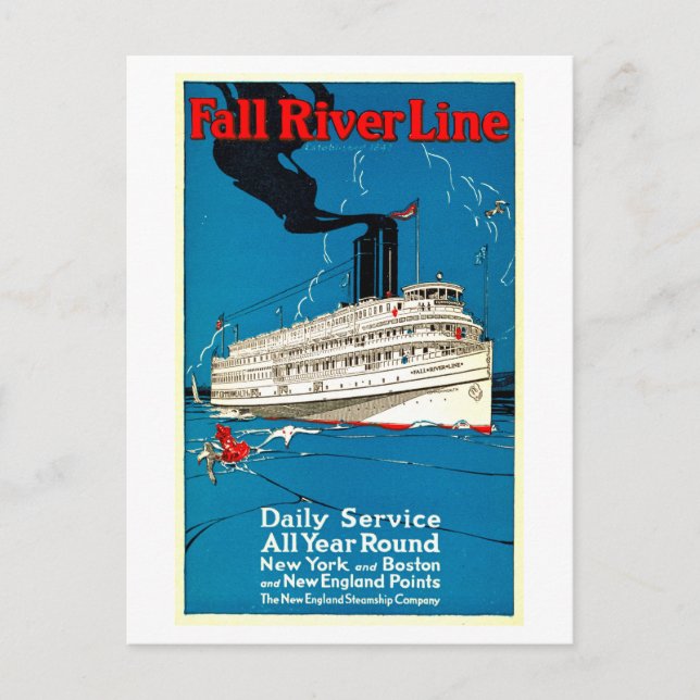 Vintage vykort för Fall River Line (Framsida)