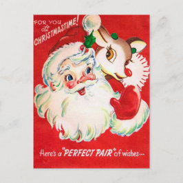 Vintage-vykort för jultomten Reindeer Helg Vykort