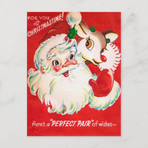 Vintage-vykort för jultomten Reindeer Helg Vykort