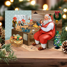 Vintage-vykort för jultomtsworkshop-Helgdag Helg Vykort