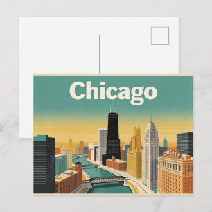Vintage vykort för resor till Chicago-horisonten