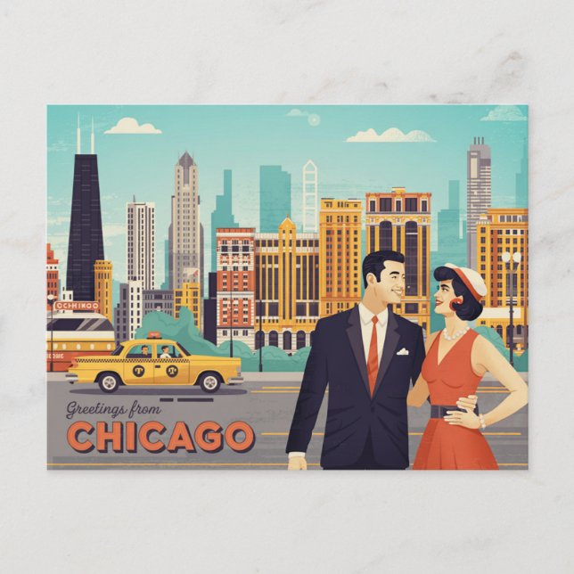 Vintage vykort från Chicago (Framsida)
