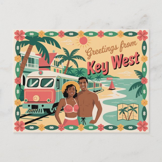 Vintage vykort från Key West | Hälsningar från (Framsida)