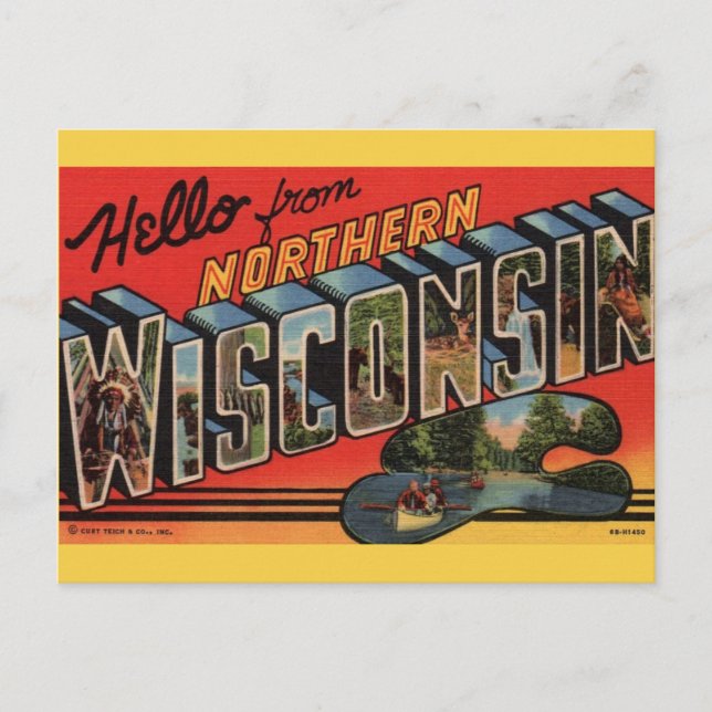 Vintage vykort från norra Wisconsin (Framsida)