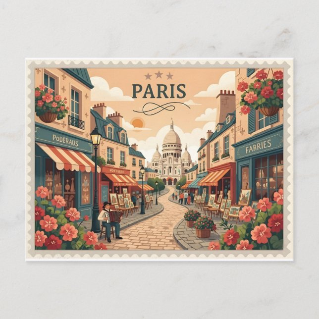 Vintage vykort från Paris Montmartre (Framsida)