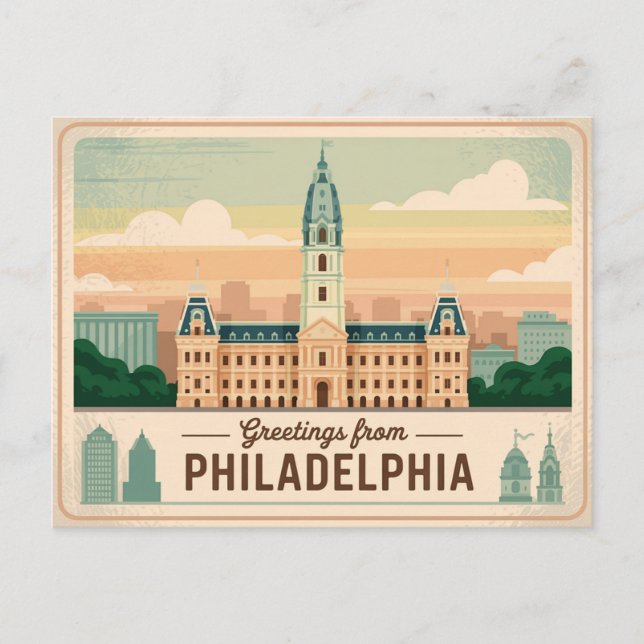 Vintage vykort från Philadelphia | Hälsningar från (Framsida)