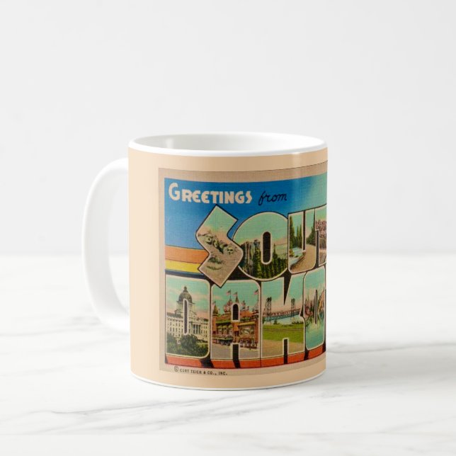 Vintage vykort från South Dakota välkomstmugg Kaffemugg (Framsida vänster)