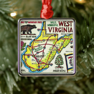 Vintage vykort från West Virginia Julgransprydnad Metall
