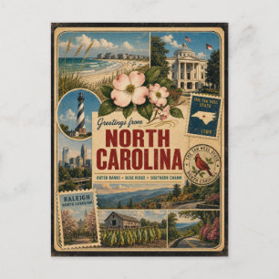 Vintage vykort i äkta stil från North Carolina