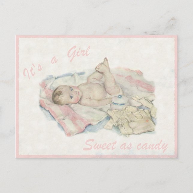 Vintage vykort med Cute Little Flicka (Framsida)