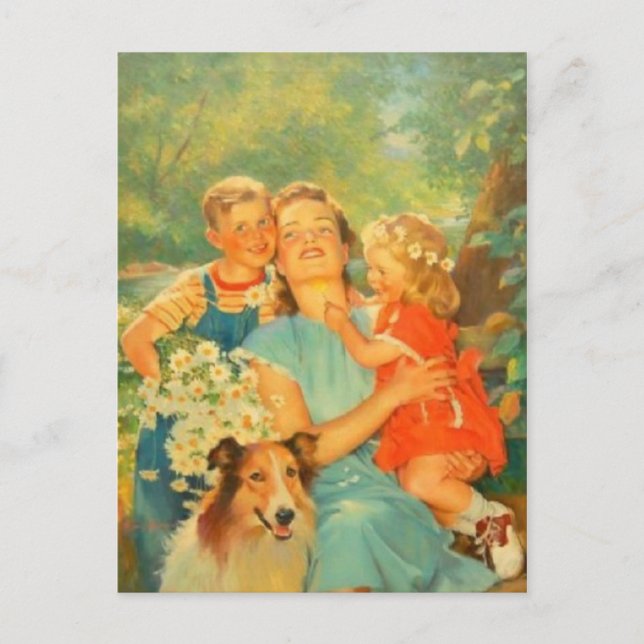 Vintage vykort med illustration (Framsida)