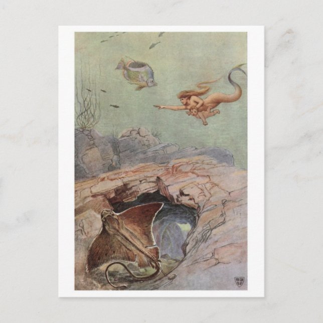 Vintage vykort med illustration (Framsida)