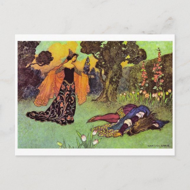Vintage vykort med illustration (Framsida)