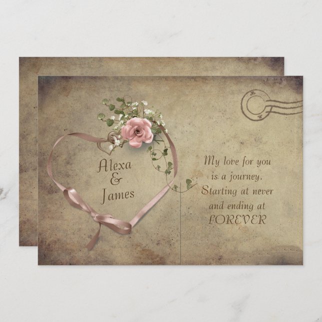 vintage vykort och band bröllop (Fram/baksida)