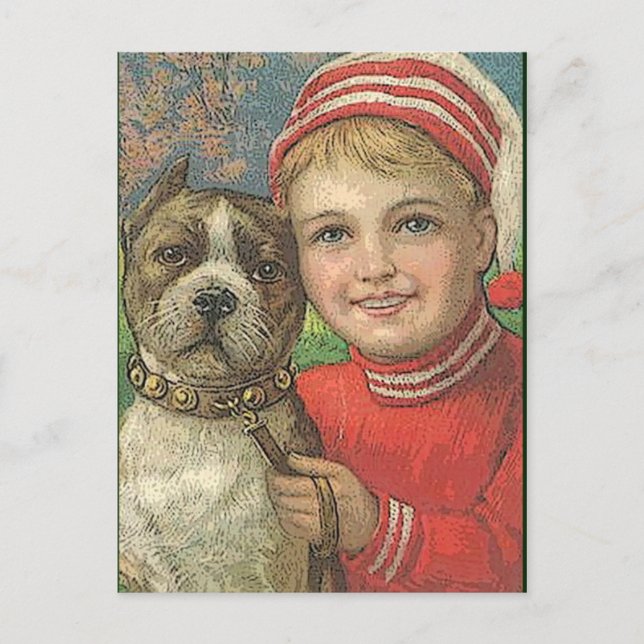 vintage vykort, pojke och hund vykort (Framsida)