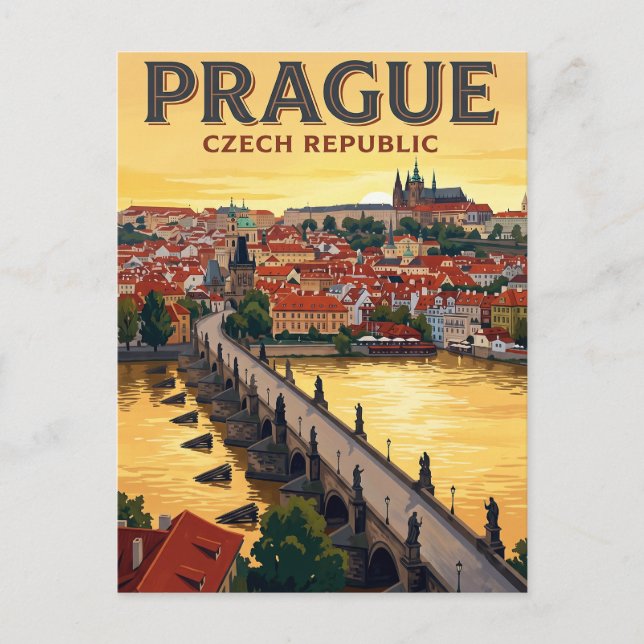 Vintage vykort Prag (Framsida)