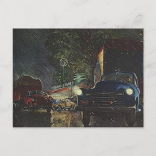 Vintage vykort Retro Rainy Night Roadside Middag