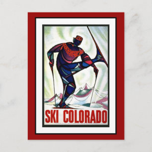 Vintage vykort skidåkning Colorado hälsningar