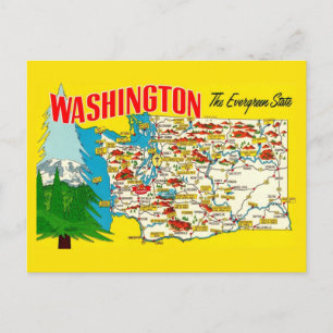 Vintage vykortskarta över Washington State Vykort