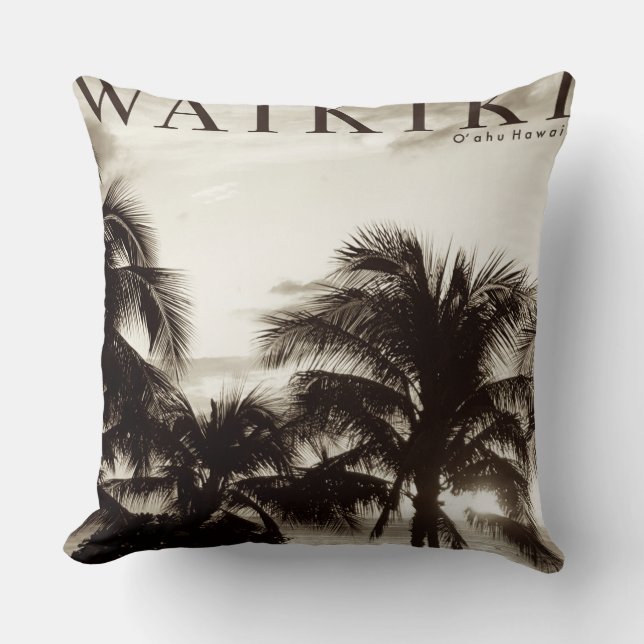 Vintage Waikiki Hawaiiansk Palm Kudde (Framsida)