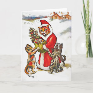 Vintage Wain Santa klöser kattkattungejulkortet Helgkort