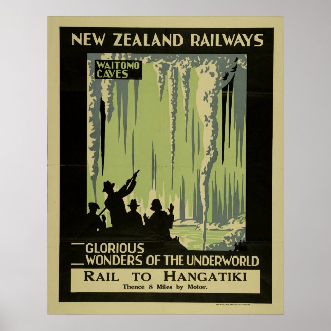 Vintage Waitomo Caves New Zealand Travel Poster (Framsidan)
