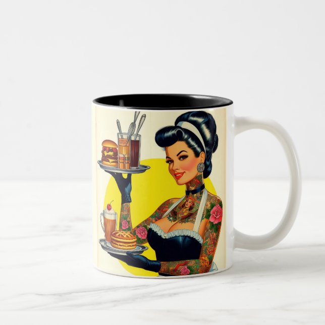 Vintage Waitress Pin-up Två-Tonad Mugg (Höger)