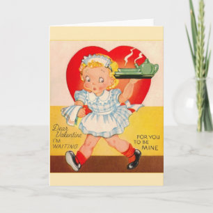 Vintage Waitress Valentine Day Greeting Card Helgkort